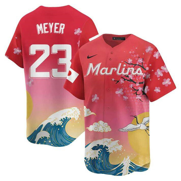 Men's Miami Marlins #23 Max Meyer Pink Japanese Heritage Night 2025 Limited Baseball Jersey